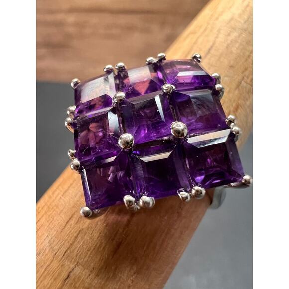 Amethyst sterling silver cluster ring size 7 - Picture 12 of 16